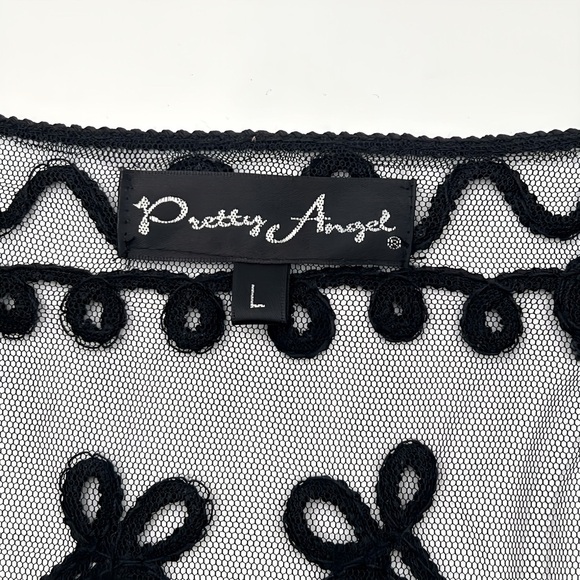 Pretty Angel Black Sheer Lace Embroidery Tunic / Swimsuit Cover Up Women’s Large - Picture 7 of 8